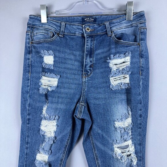 Wax Jean Womens Skinny Jeans Size 14 Distressed 90187XL High Rise Stretch Blue - Picture 3 of 13